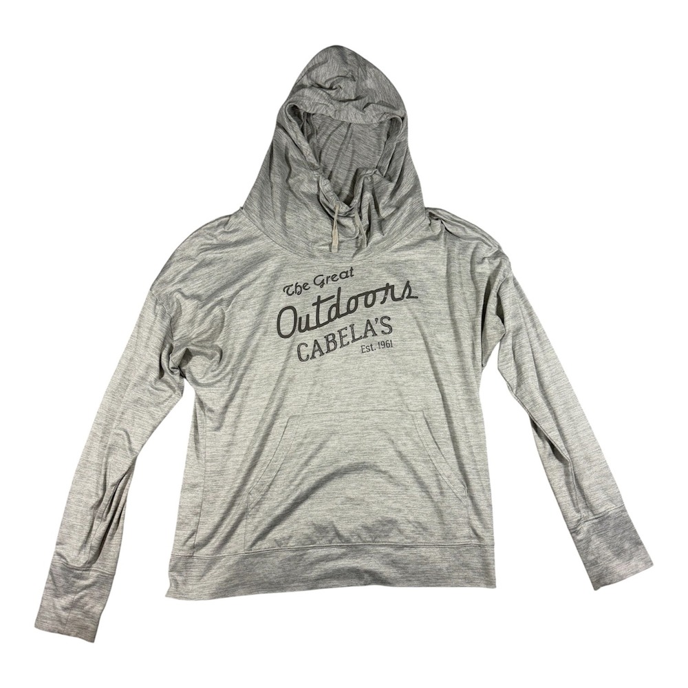Cabela's Hoodie Unisex Medium Gray The Great Outdoors Graphic Lightweight Cowl